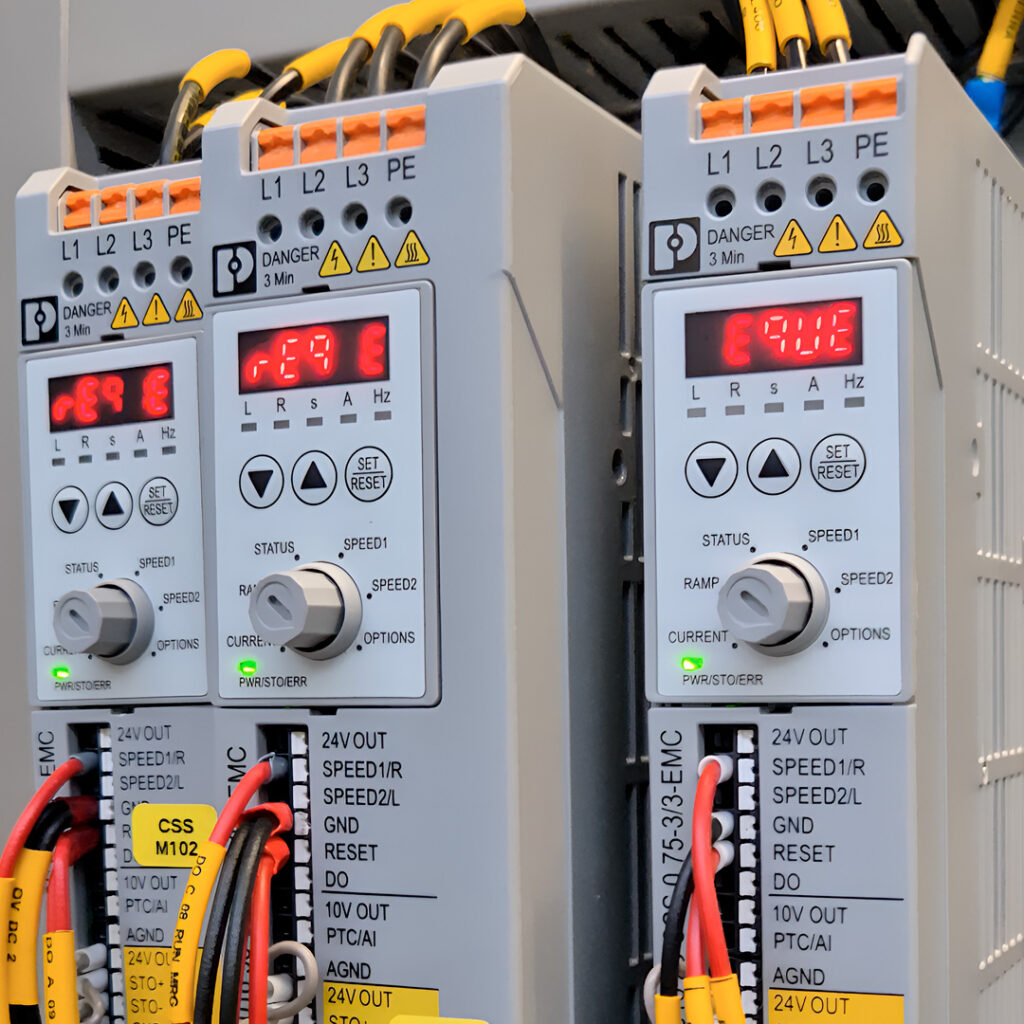 Tablero eléctrico industrial con componentes organizados para automatización